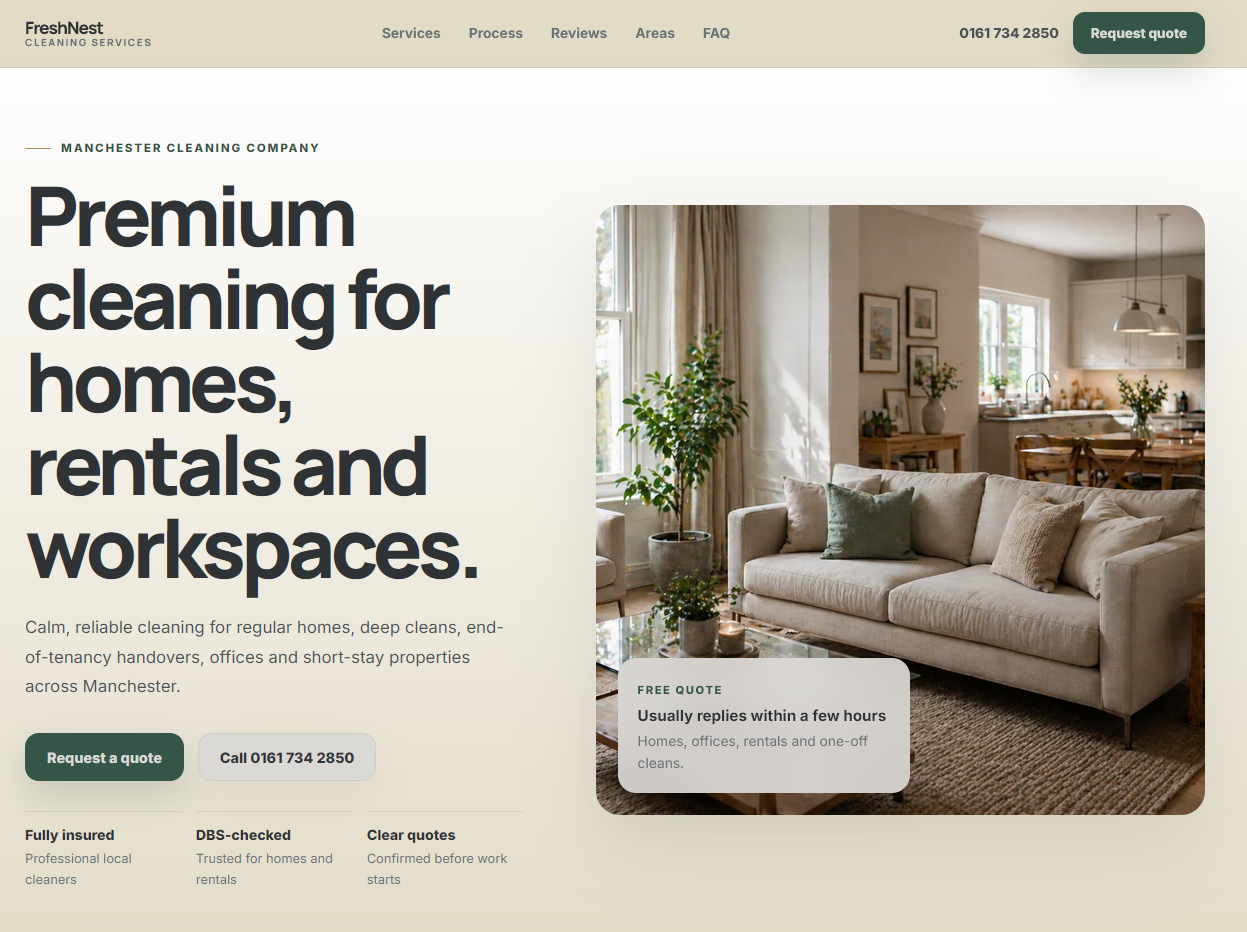 Cleaning business website design sample for a local service business